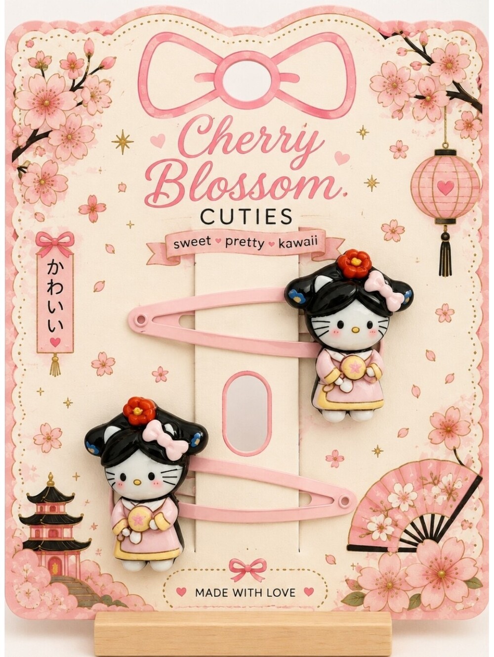 Sanrio Hello Kitty Japanese Kimono Cherry Blossom Snap Hair Clip Barrettes New